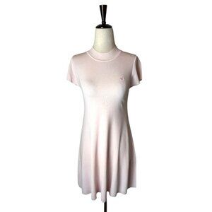 UNIF Dress Women Small Pink Knit Mock Neck‎ Short Sleeve Fit And Flare Mini